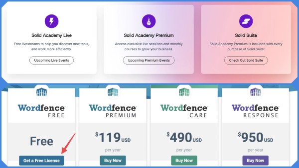 Giá và các phiên bản của SolidWP vs Wordfence