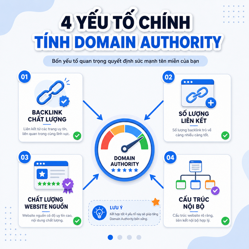 Minh họa cách Moz tính domain authority qua các yếu tố backlink và cấu trúc website
