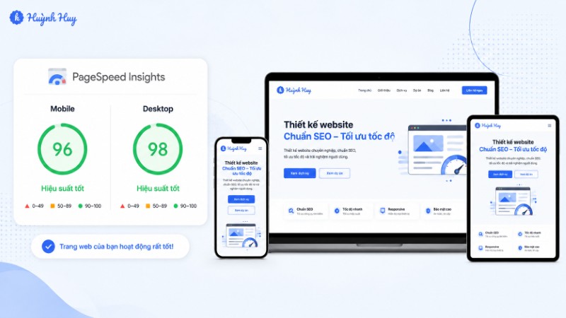 Kết quả Google PageSpeed Insights website WordPress đạt điểm 90+ trên mobile và desktop Kết quả Google PageSpeed Insights website WordPress đạt điểm 90+ trên mobile và desktop