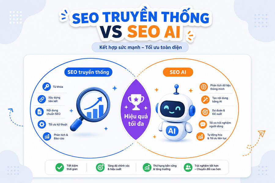 Sơ đồ venn minh họa sự giao thoa giữa SEO truyền thống và SEO AI