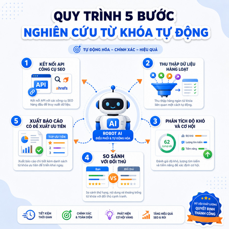 Giao diện AI Agent đang thực hiện nghiên cứu từ khóa tự động