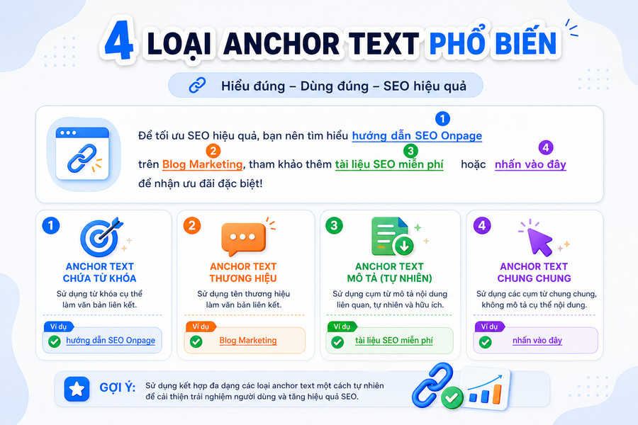 Minh họa các loại anchor text khác nhau trong một đoạn văn