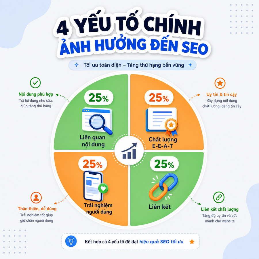Biểu đồ so sánh các yếu tố xếp hạng quan trọng nhất của Google