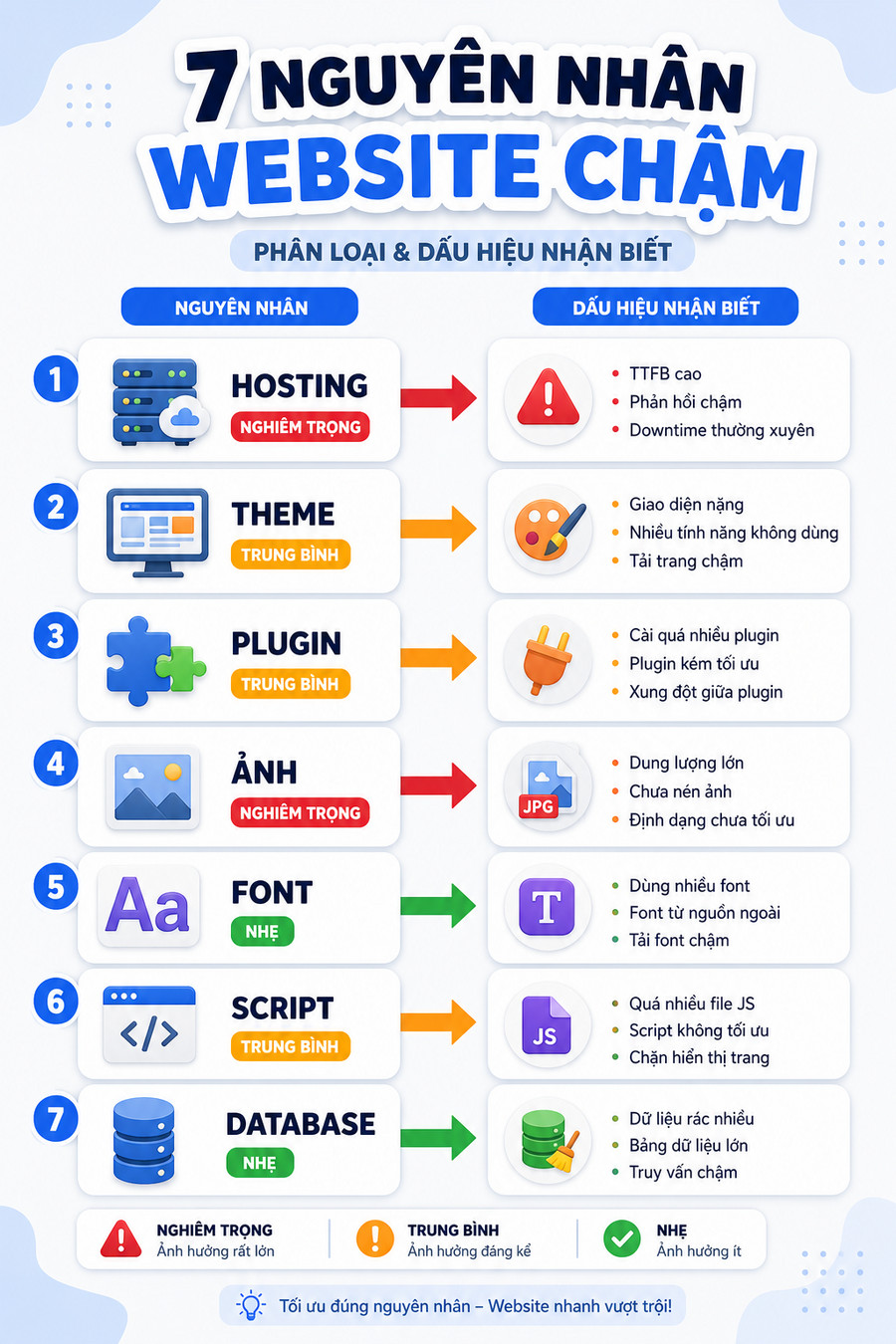 Sơ đồ phân loại 7 nguyên nhân website chậm dạng cây quyết định