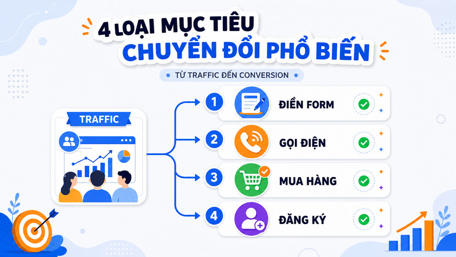 Sơ đồ các loại conversion rate theo mục tiêu kinh doanh khác nhau