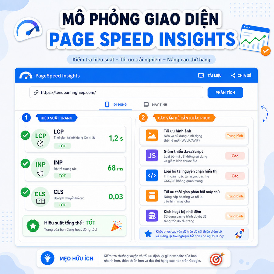Giao diện công cụ PageSpeed Insights hiển thị chỉ số Core Web Vitals