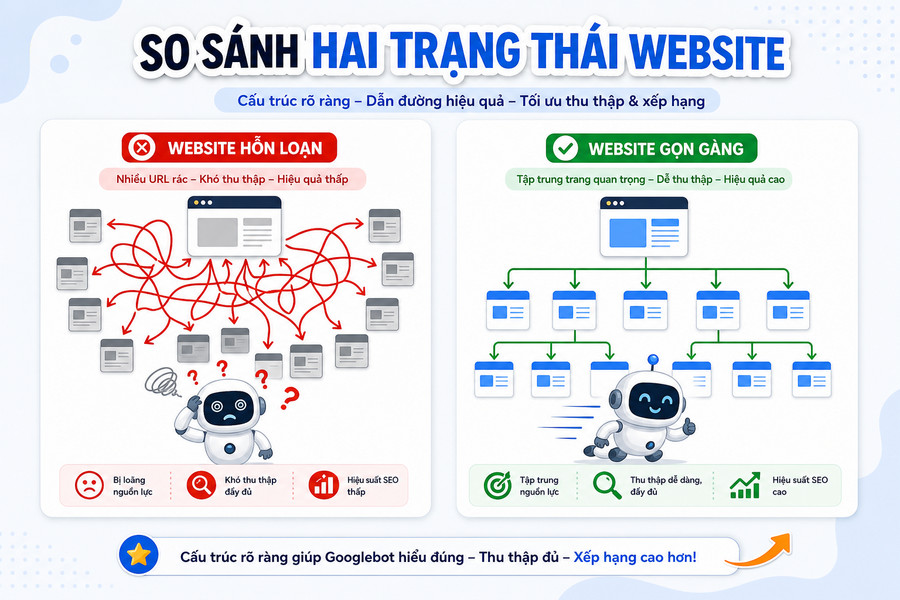 So sánh website trước và sau khi tối ưu crawl budget