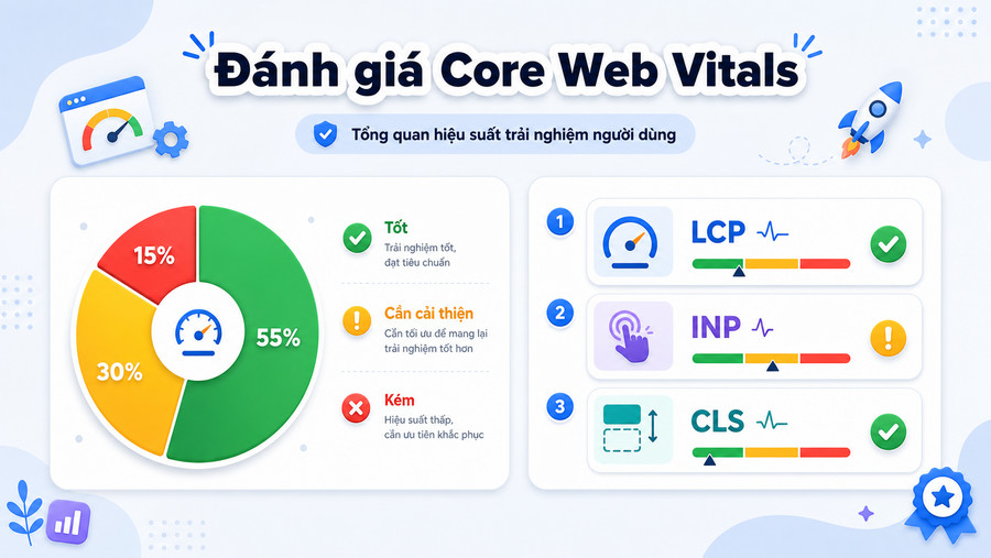 Báo cáo Core Web Vitals trong Google Search Console với biểu đồ tròn