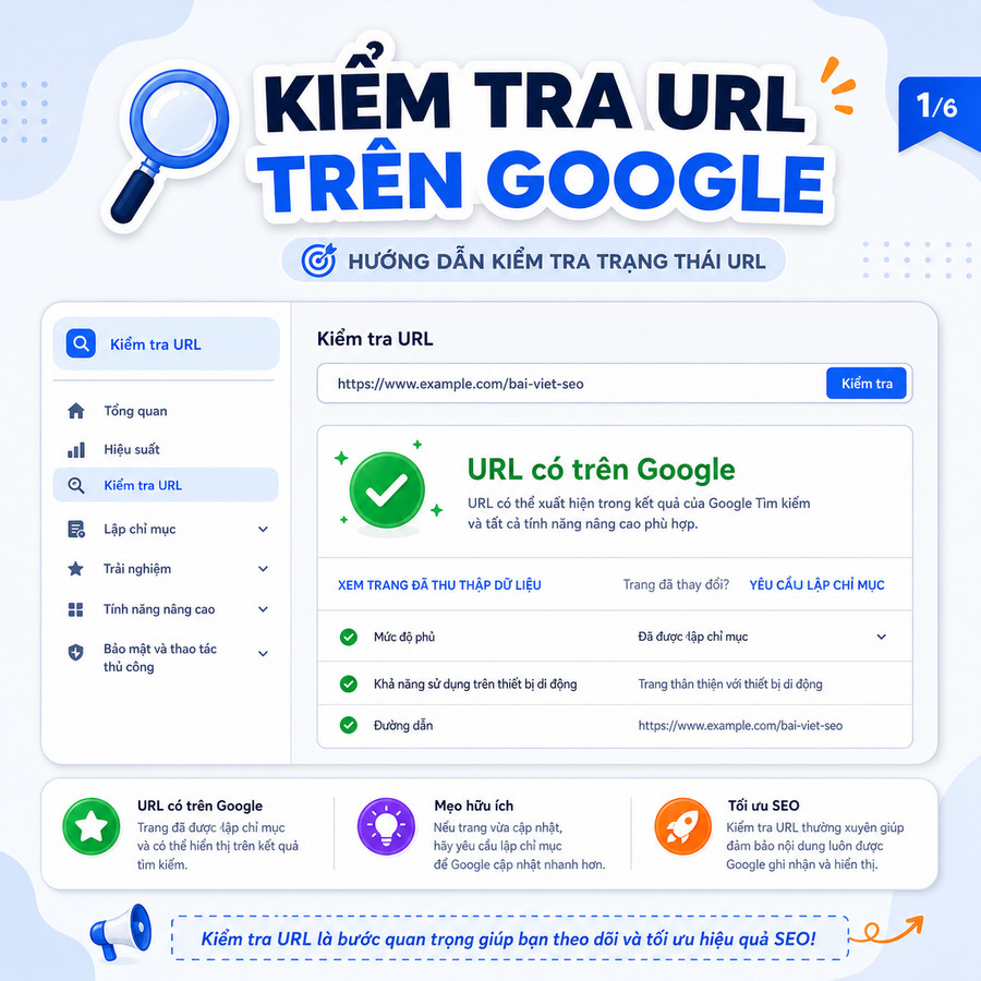 Giao diện Google Search Console hiển thị trạng thái URL đã được lập chỉ mục