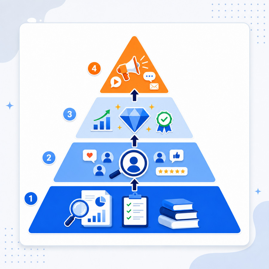 So sánh marketing toàn diện và quảng cáo đơn thuần qua hình ảnh kim tự tháp