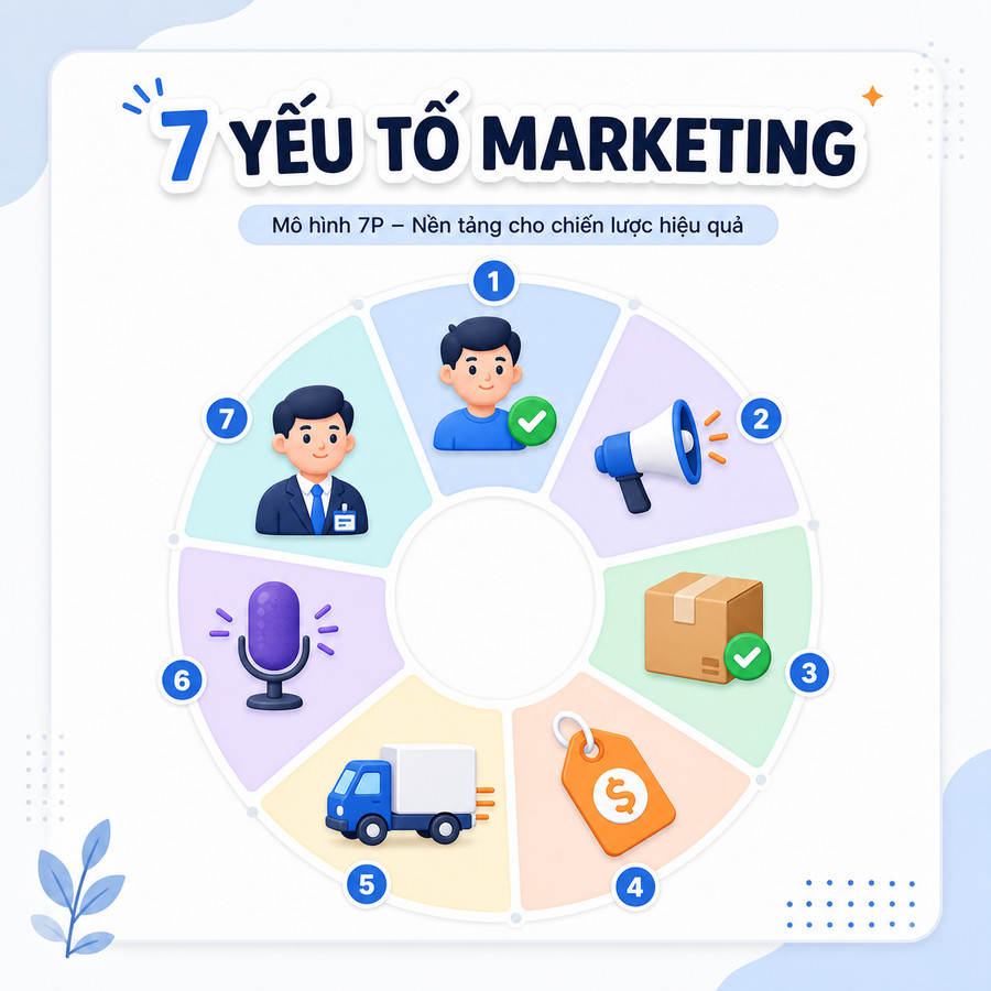 7 thành phần marketing mix 7P trong infographic tròn