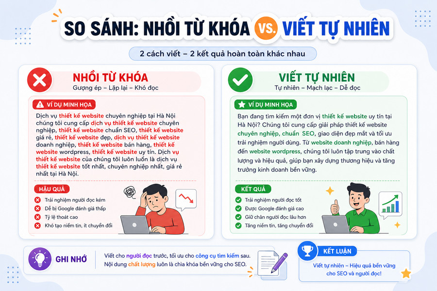 So sánh hai đoạn văn, một bị nhồi nhét từ khóa và một viết tự nhiên
