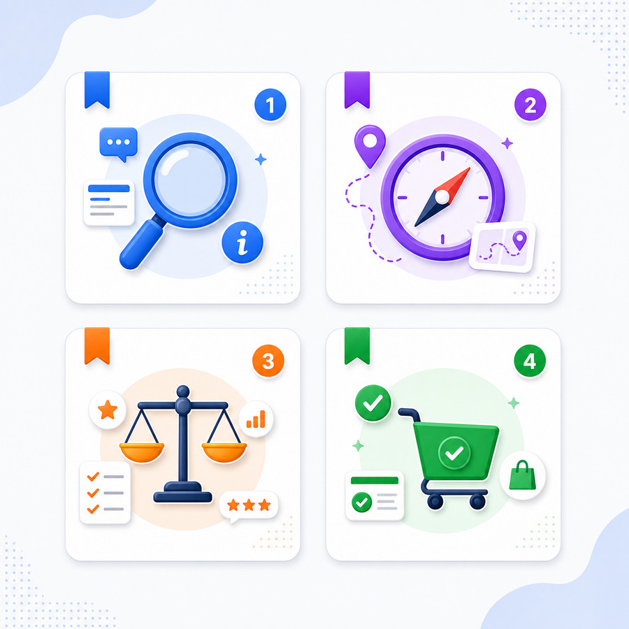 Minh họa 4 loại search intent với ví dụ cụ thể cho ngành dịch vụ SEO