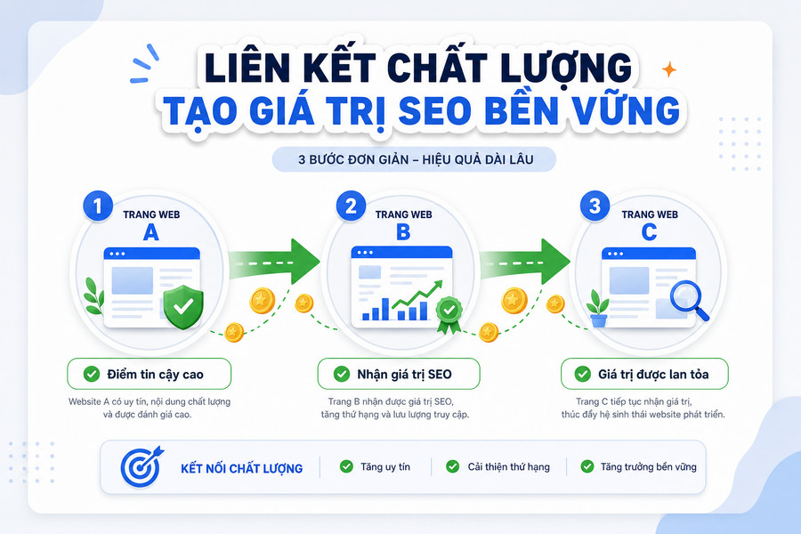 Minh họa cách dofollow link truyền giá trị SEO giữa các trang web
