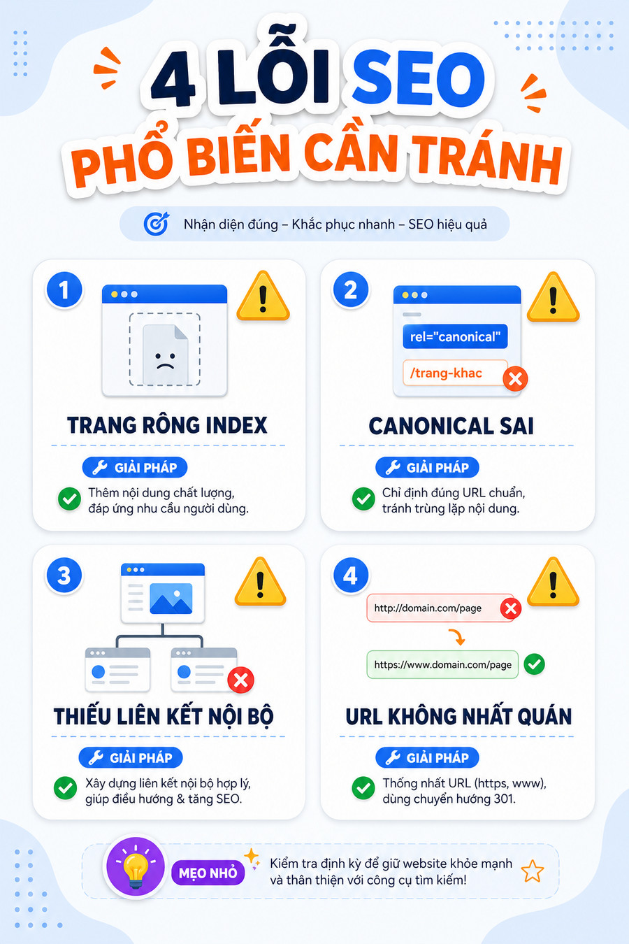 Danh sách các lỗi pagination thường gặp với biểu tượng cảnh báo