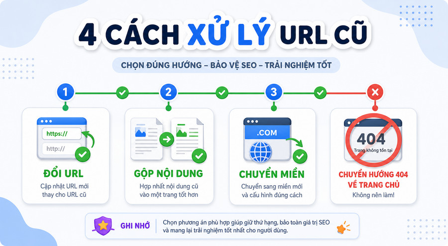 Timeline các tình huống cần và không cần dùng redirect 301