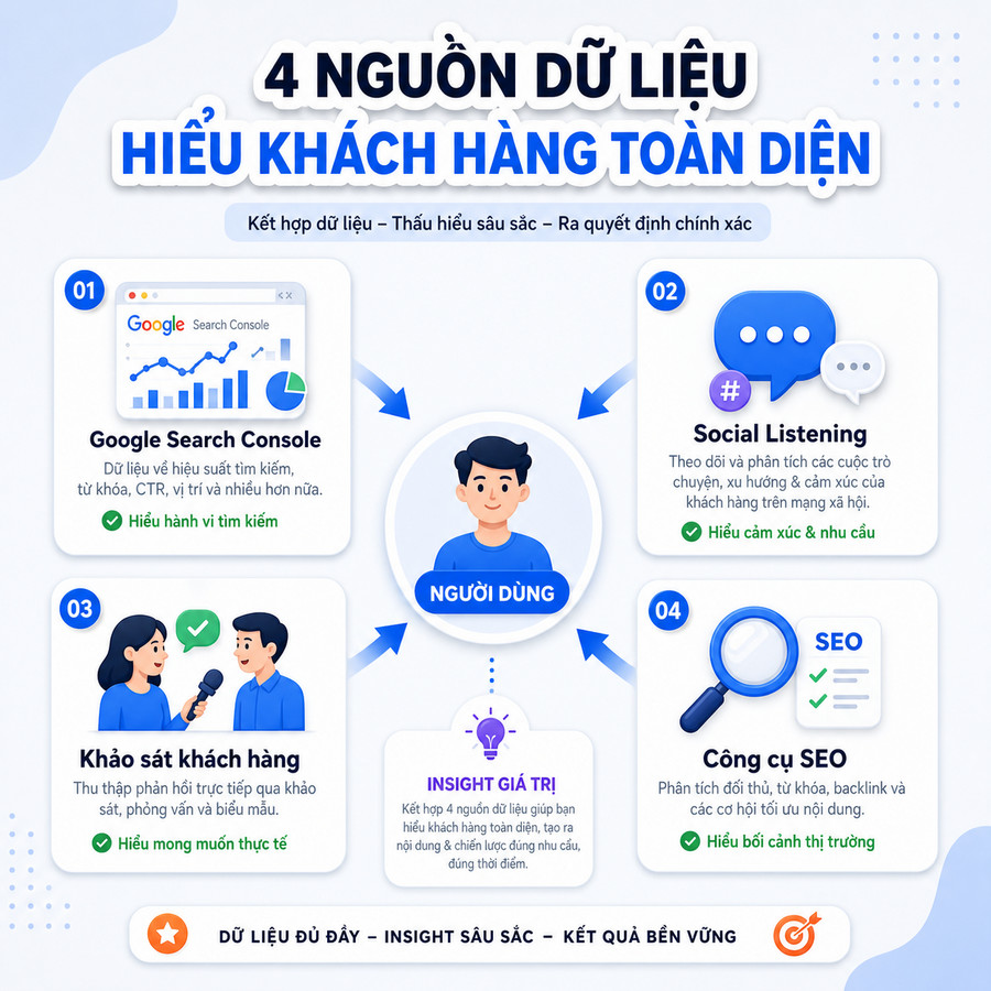 Sơ đồ minh họa các nguồn dữ liệu bổ sung giúp đánh giá search intent chính xác hơn