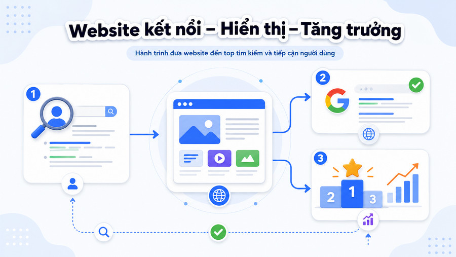 Minh họa quy trình SEO giúp website được Google hiểu và xếp hạng