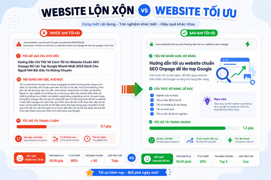 So sánh website có và không tối ưu Onpage SEO