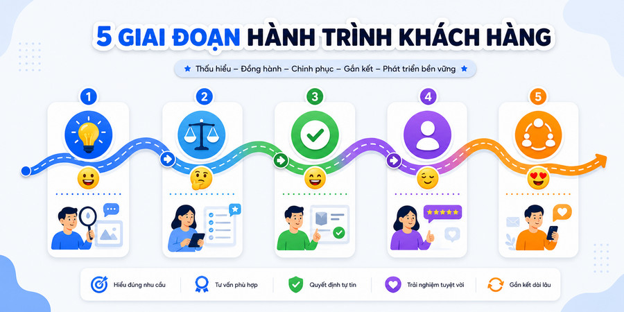 5 giai đoạn hành trình khách hàng từ nhận biết đến giữ chân