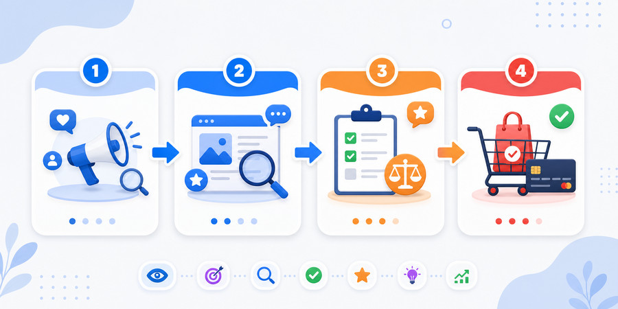 Sơ đồ customer journey với các điểm chạm content tương ứng từng search intent