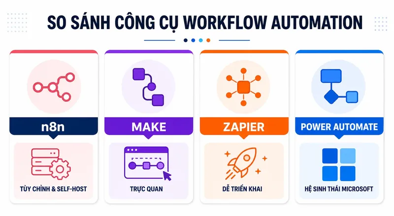 So sánh n8n Make Zapier và Power Automate