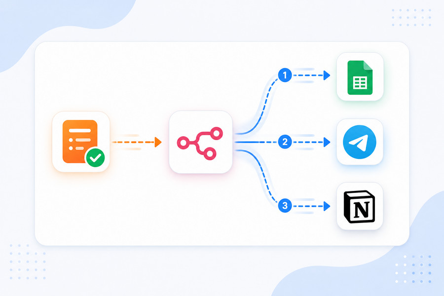 Sơ đồ workflow n8n xử lý lead từ form website đến Google Sheets và thông báo nhóm